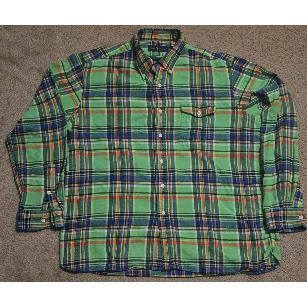 Polo Ralph Lauren Plaid Flannel Shirt Men’s Size XL Green Long Sleeve